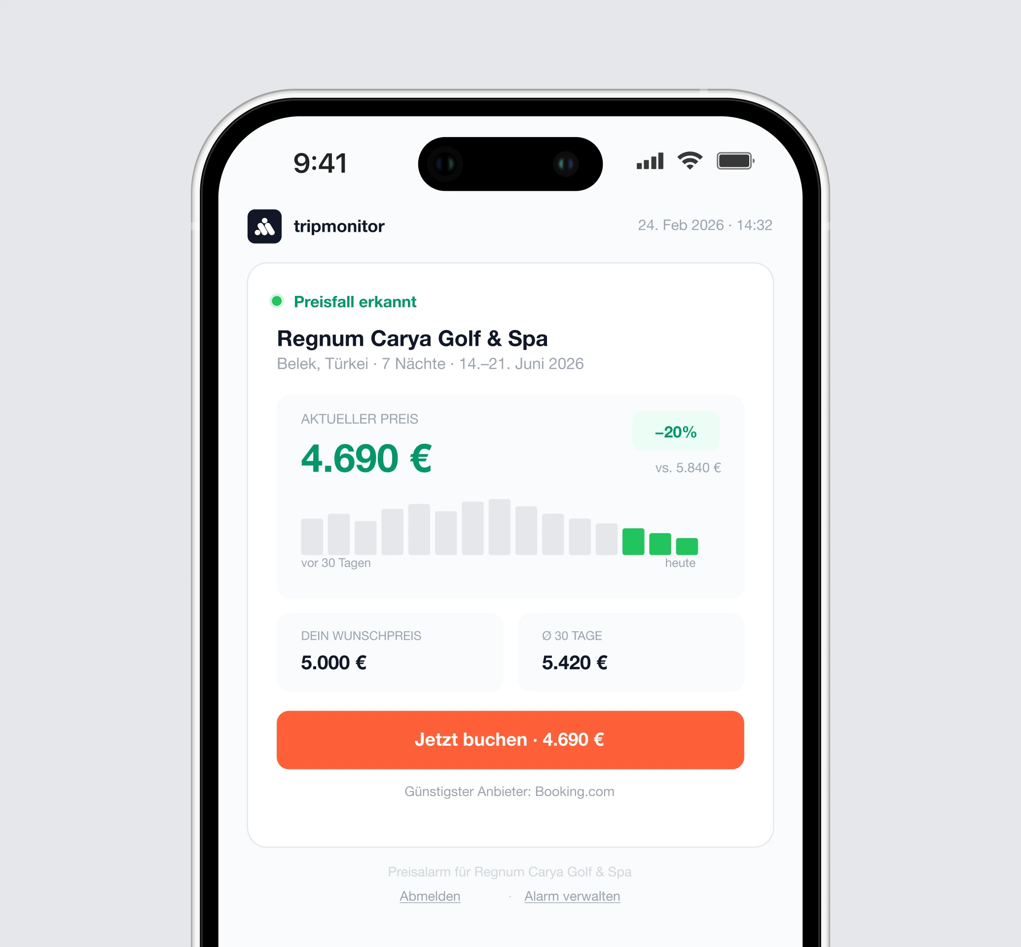 Person prüft Hotelpreise auf dem iPhone